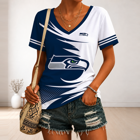 [SPECIAL OFFER] NEW CUSTOMIZED NFL06 SSH SEATLLE SEAHAWKS V-NECK FEMALE SHIRT