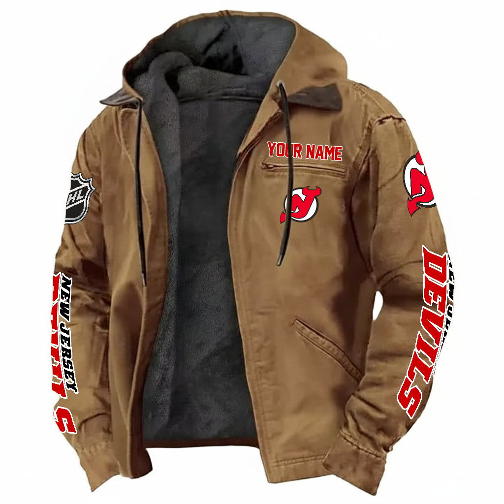 LIMITED EDITION - NEW CUSTOMIZED NHL06 NJD NEW JERSEY DEVILS HOODED CARDIGAN JACKET