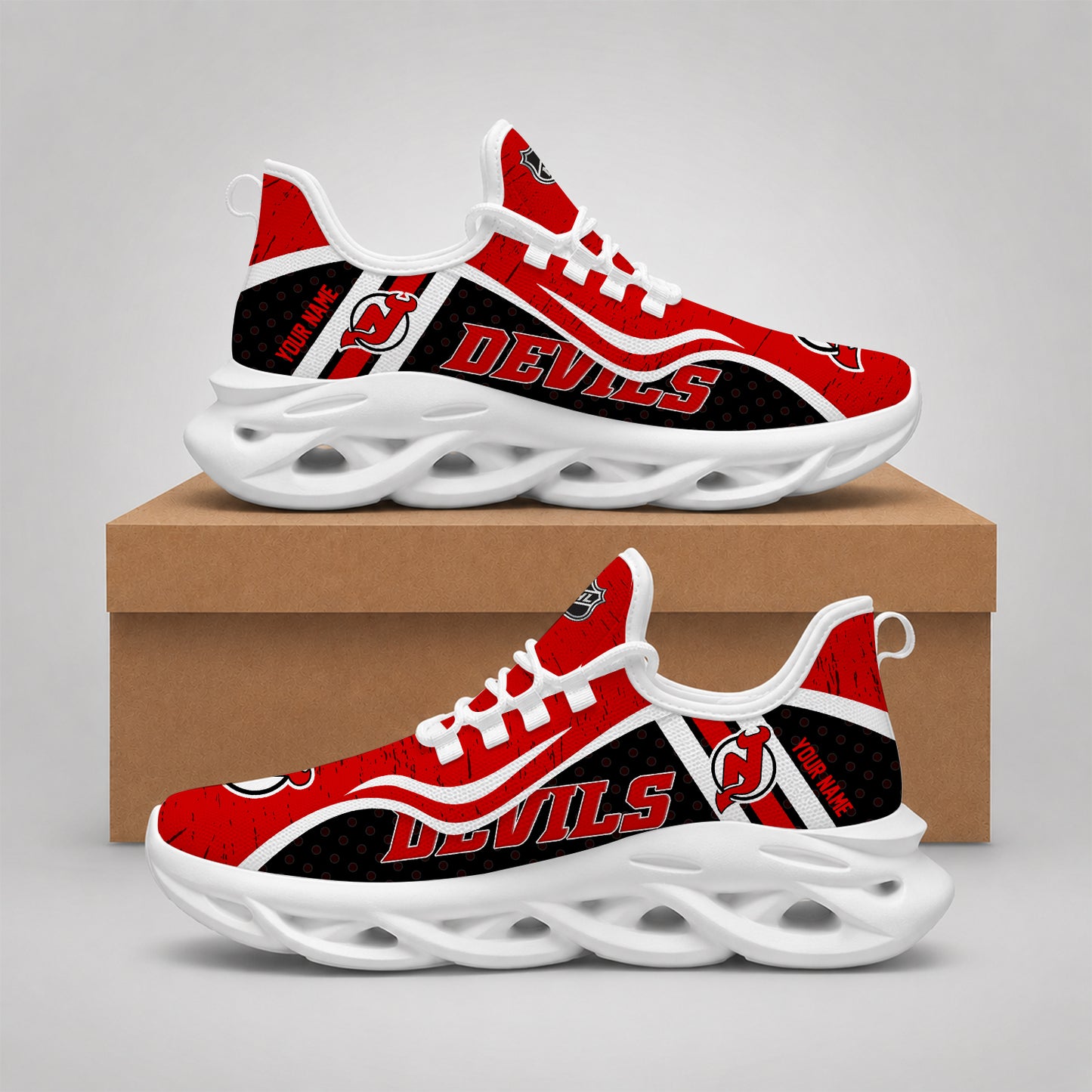 VIRAL EDITION - NEW CUSTOMIZED NHL06 NJD NEW JERSEY DEVILS CLUNKY SNEAKERS