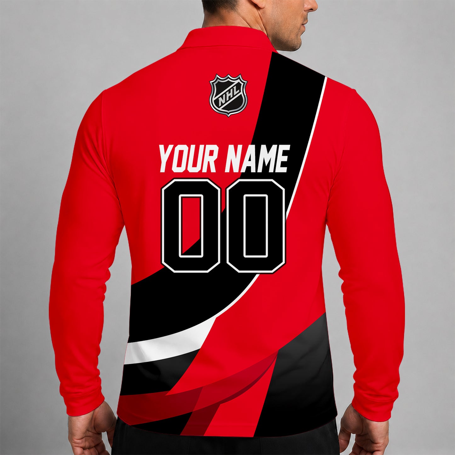 [SUPER SALE] NEW CUSTOMIZED NHL06 NJD NEW JERSEY DEVILS MEN LONG SLEEVE POLO