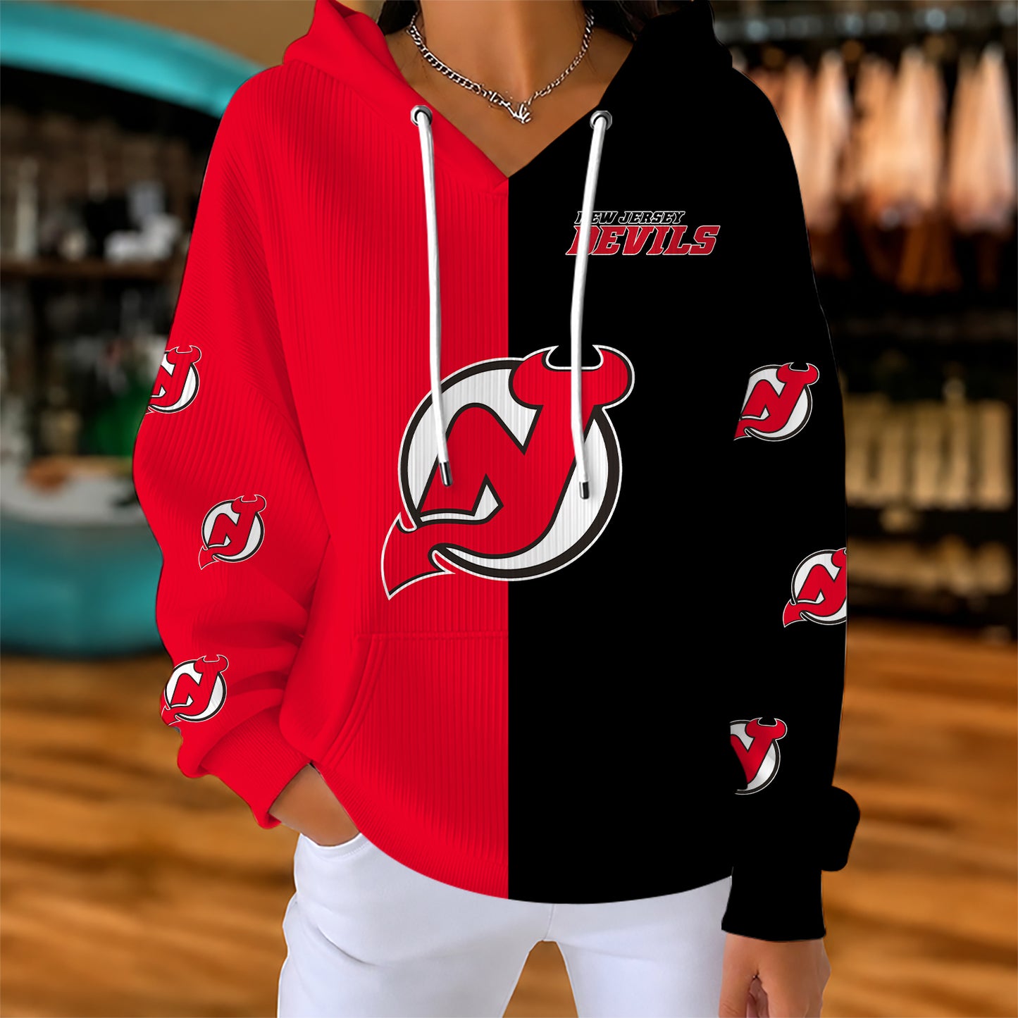 [SUPER SALE] NEW CUSTOMIZED NHL06 NJD NEW JERSEY DEVILS RIBBED HOODIE & SWEATSHIRT
