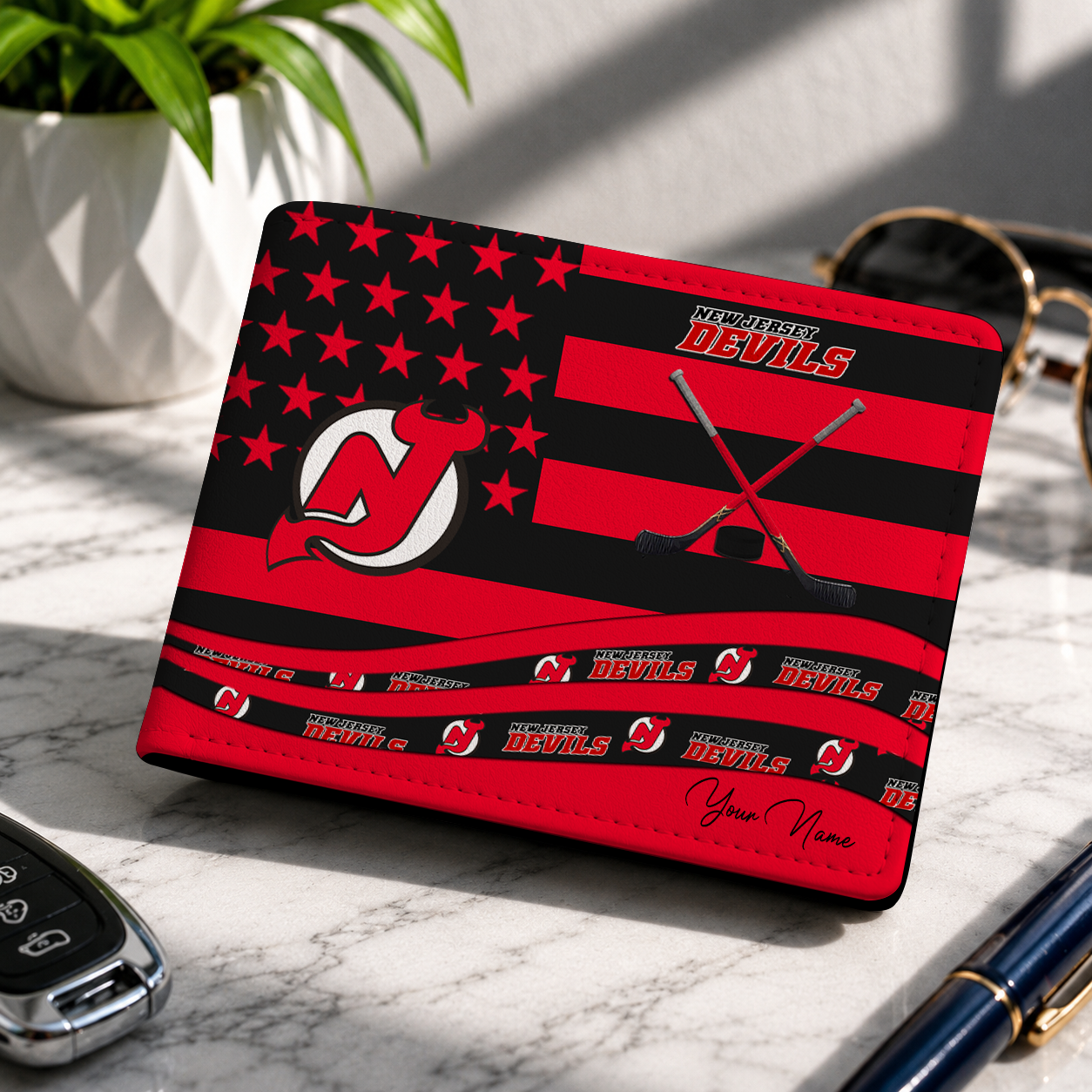 LIMITED EDITION - NEW CUSTOMIZED NHL06 NJD NEW JERSEY DEVILS LEATHER WALLET