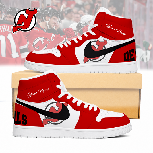 LIMITED EDITION - NEW CUSTOMIZED NHL06 NJD NEW JERSEY DEVILS AIR JORDAN SNEAKERS