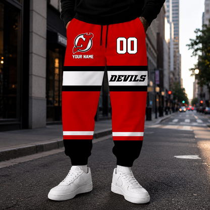VIRAL EDITION - NEW CUSTOMIZED NHL06 NJD NEW JERSEY DEVILS SWEATPANTS