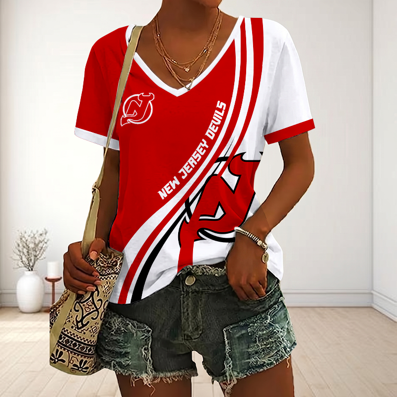 LIMITED EDITION - NEW CUSTOMIZED NHL06 NJD NEW JERSEY DEVILS V-NECK FEMALE SHIRT