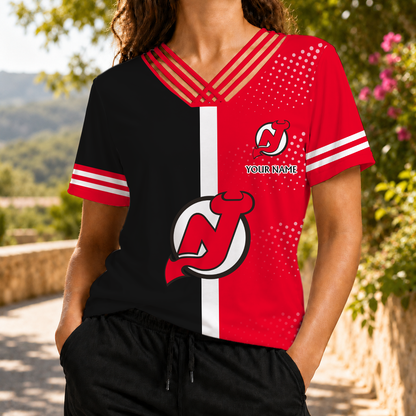 ELITE EDITION - NEW CUSTOMIZED NHL06 NJD NEW JERSEY DEVILS V-NECK SHIRT