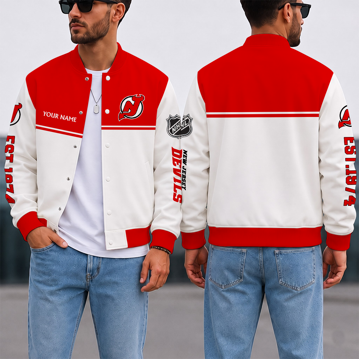 EXCLUSIVE EDITION - NEW CUSTOMIZED NHL06 NJD NEW JERSEY DEVILS SATIN VARSITY JACKET & BASEBALL JACKET