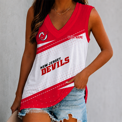 LIMITED EDITION - NEW CUSTOMIZED NHL06 NJD NEW JERSEY DEVILS WOMEN'S V-NECK TANK TOP