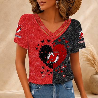 LIMITED EDITION - NEW CUSTOMIZED NHL06 NJD NEW JERSEY DEVILS V-NECK SHIRT