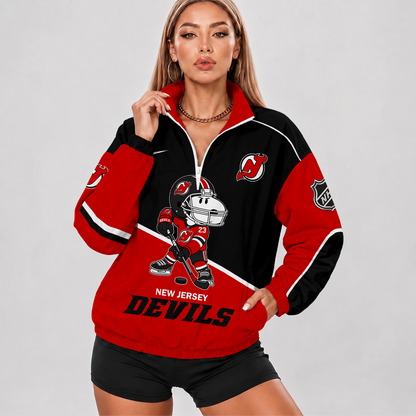 [SUPER SALE] NEW CUSTOMIZED NHL06 NJD NEW JERSEY DEVILS V-NECK ZIPPER SWEATSHIRT JACKET