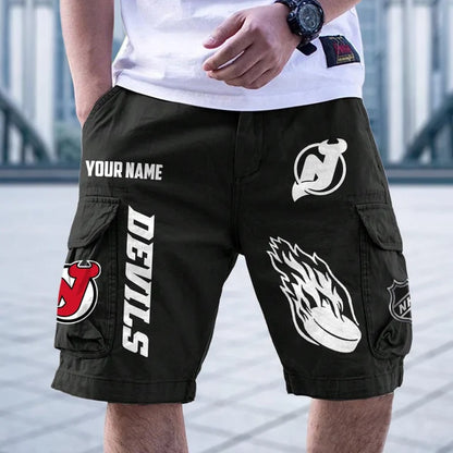 [SUPER SALE] NEW CUSTOMIZED NHL06 NJD NEW JERSEY DEVILS CARGO SHORTS