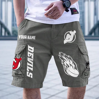 [SUPER SALE] NEW CUSTOMIZED NHL06 NJD NEW JERSEY DEVILS CARGO SHORTS