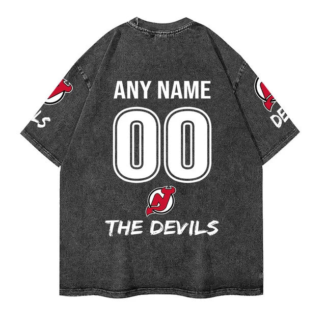 [SUPER SALE] NEW CUSTOMIZED NHL06 NJD NEW JERSEY DEVILS MULTICOLOR WASHED TEE