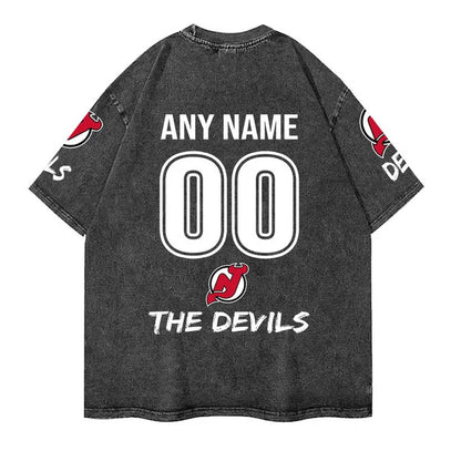 [SUPER SALE] NEW CUSTOMIZED NHL06 NJD NEW JERSEY DEVILS MULTICOLOR WASHED TEE