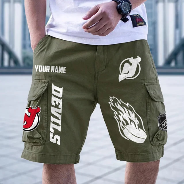 [SUPER SALE] NEW CUSTOMIZED NHL06 NJD NEW JERSEY DEVILS CARGO SHORTS