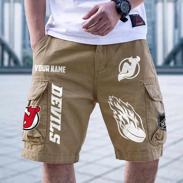 [SUPER SALE] NEW CUSTOMIZED NHL06 NJD NEW JERSEY DEVILS CARGO SHORTS