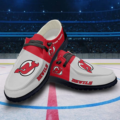 LIMITED EDITION - NEW CUSTOMIZED NHL06 NJD NEW JERSEY DEVILS PREMIUM LOAFER SHOES