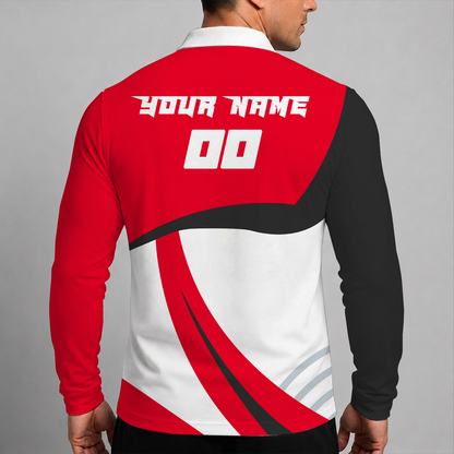 [SUPER SALE] NEW CUSTOMIZED NHL06 NJD NEW JERSEY DEVILS MEN LONG SLEEVE POLO