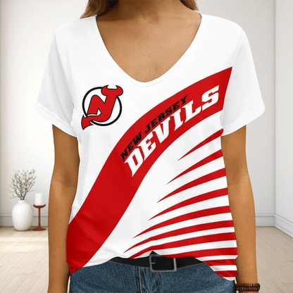 LIMITED EDITION - NEW CUSTOMIZED NHL06 NJD NEW JERSEY DEVILS V-NECK FEMALE SHIRT