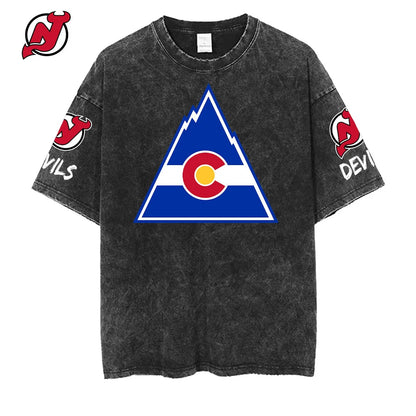 [SUPER SALE] NEW CUSTOMIZED NHL06 NJD NEW JERSEY DEVILS MULTICOLOR WASHED TEE