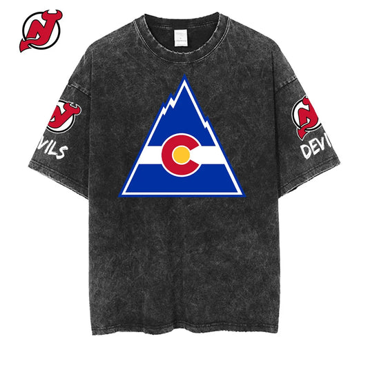 [SUPER SALE] NEW CUSTOMIZED NHL06 NJD NEW JERSEY DEVILS MULTICOLOR WASHED TEE