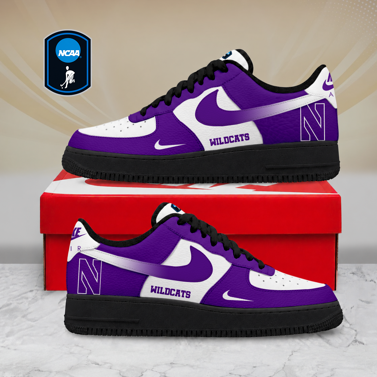 LIMITED EDITION - NEW CUSTOMIZED NCAA CFH06 NOW NORTHWESTERN WILDCATS AF1 SHOES