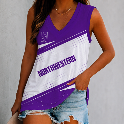 EXCLUSIVE EDITION - NEW CUSTOMIZED NCAA CFH06 NOW NORTHWESTERN WILDCATS WOMEN'S V-NECK TANK TOP