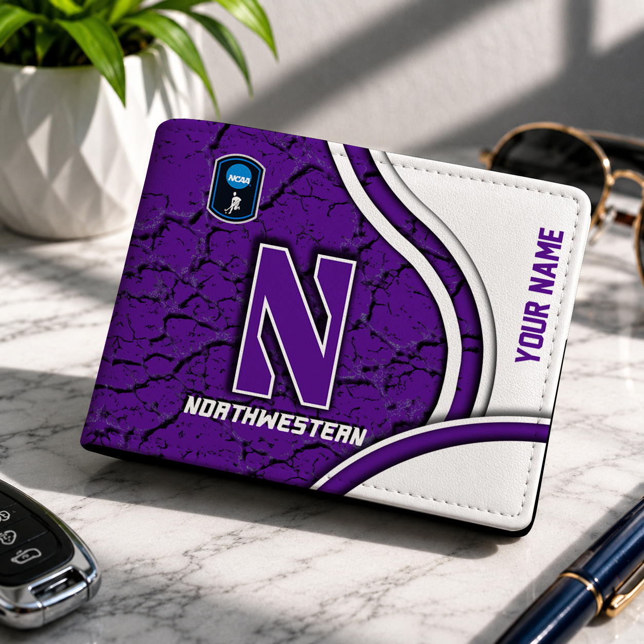 VIRAL EDITION - NEW CUSTOMIZED NCAA CFH06 NOW NORTHWESTERN WILDCATS LEATHER WALLET