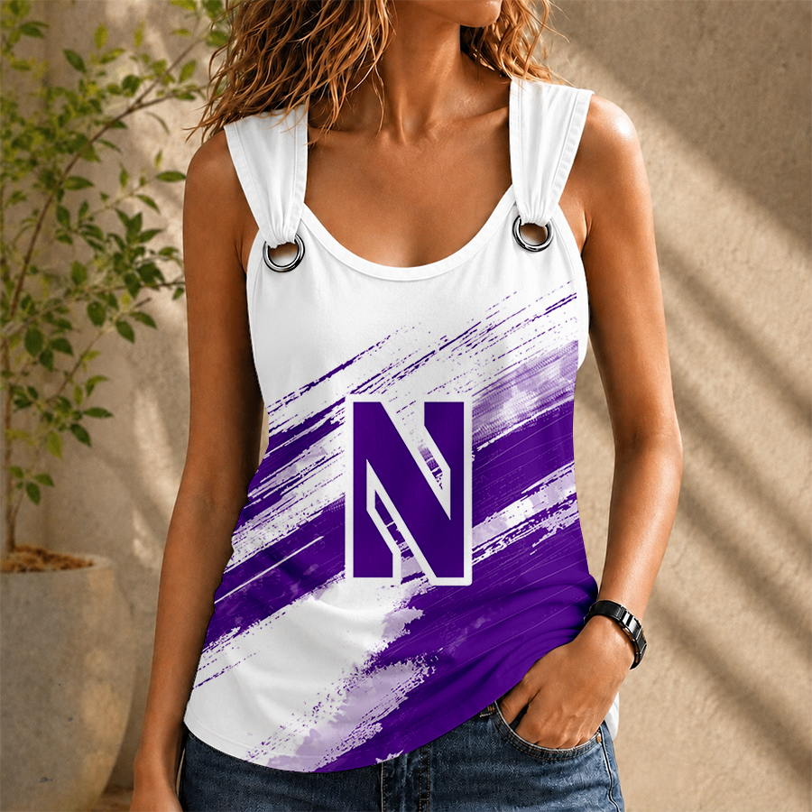 [FAN FAVORITE] NEW CUSTOMIZED NCAA CFH06 NOW NORTHWESTERN WILDCATS O-RING SHOULDER TANK TOP