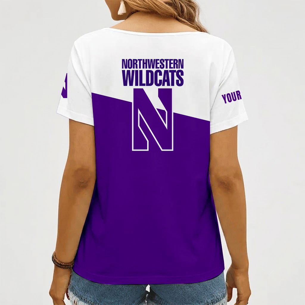 [FAN FAVORITE] NEW CUSTOMIZED NCAA CFH06 NOW NORTHWESTERN WILDCATS V-NECK FEMALE SHIRT