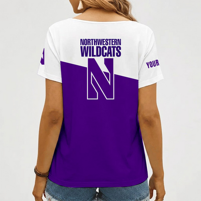 [FAN FAVORITE] NEW CUSTOMIZED NCAA CFH06 NOW NORTHWESTERN WILDCATS V-NECK FEMALE SHIRT