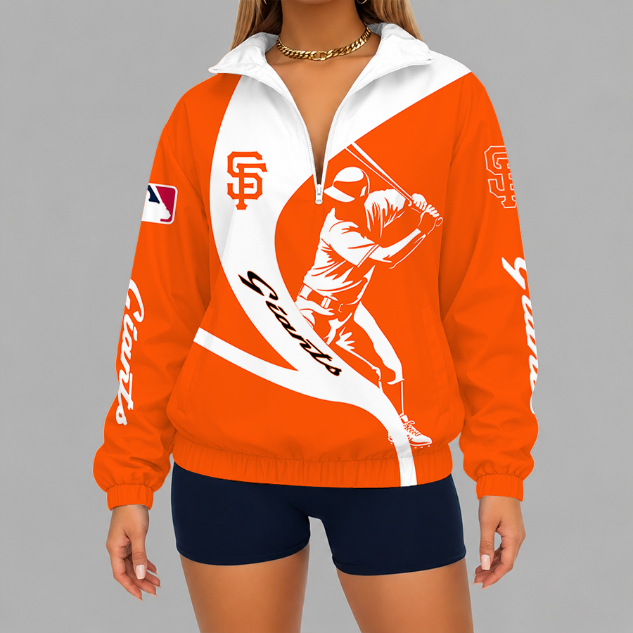[FLASH SALE] NEW CUSTOMIZED MLB06 SFG SAN FRANCISCO GIANTS V-NECK ZIPPER SWEATSHIRT JACKET
