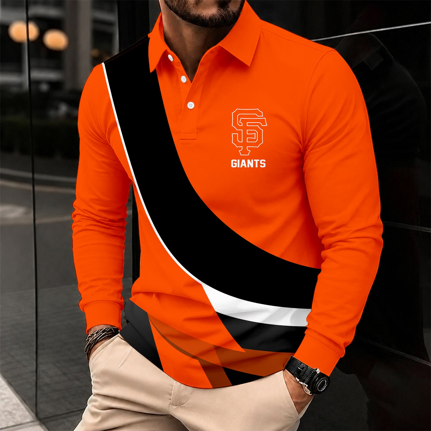 [FLASH SALE] NEW CUSTOMIZED MLB06 SFG SAN FRANCISCO GIANTS MEN'S LONG SLEEVE POLO