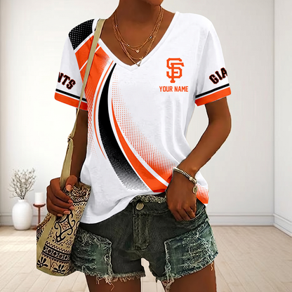 LIMITED EDITION - NEW CUSTOMIZED MLB06 SFG SAN FRANCISCO GIANTS V-NECK FEMALE SHIRT