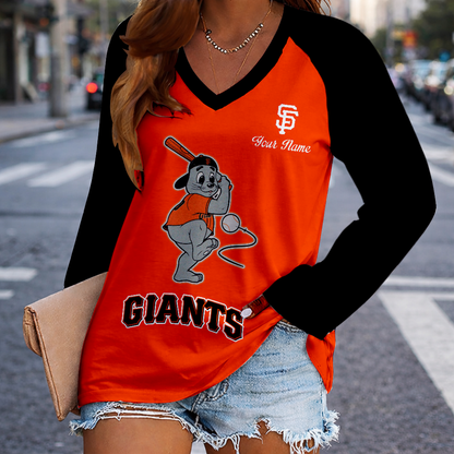 LIMITED EDITION - NEW CUSTOMIZED MLB06 SFG SAN FRANCISCO GIANTS WOMEN'S V-NECK LONG SLEEVED SHIRT