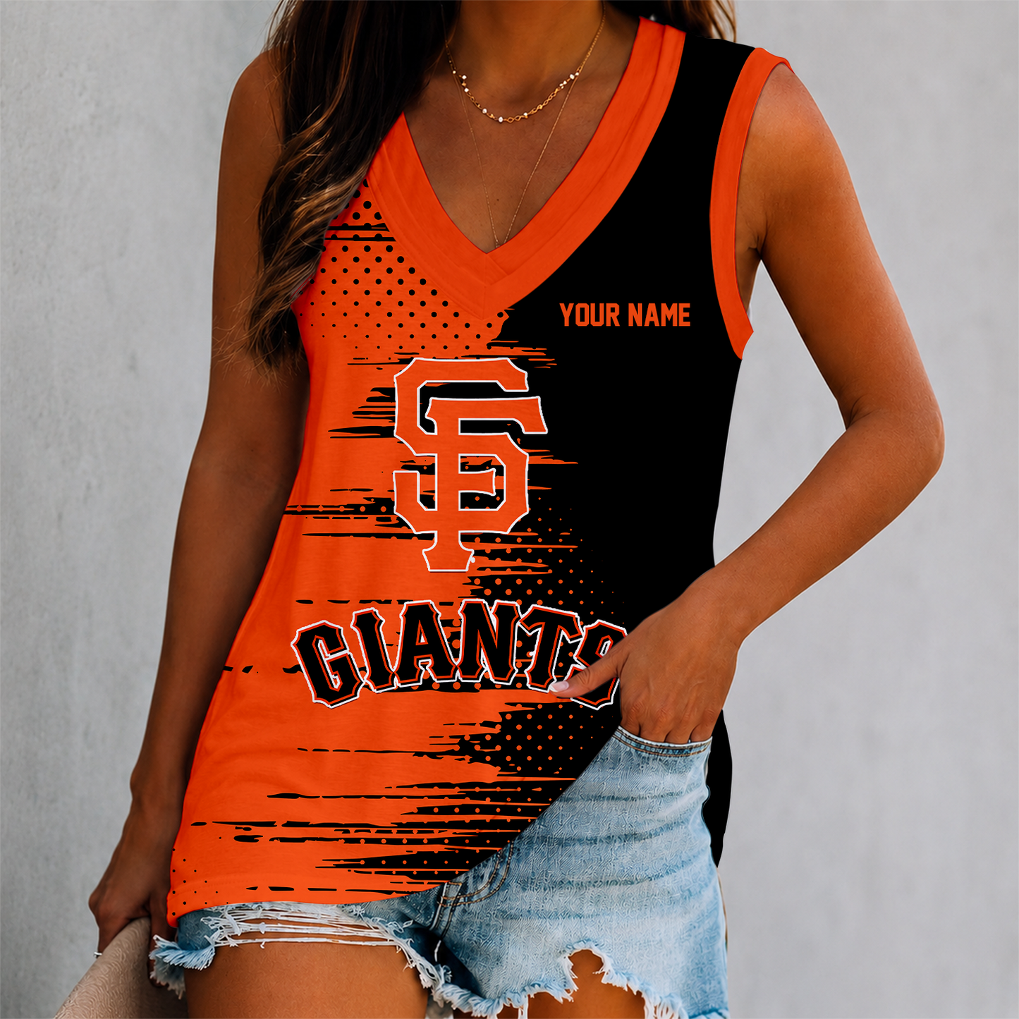 LIMITED EDITION - NEW CUSTOMIZED MLB06 SFG SAN FRANCISCO GIANTS WOMEN'S V-NECK TANK TOP