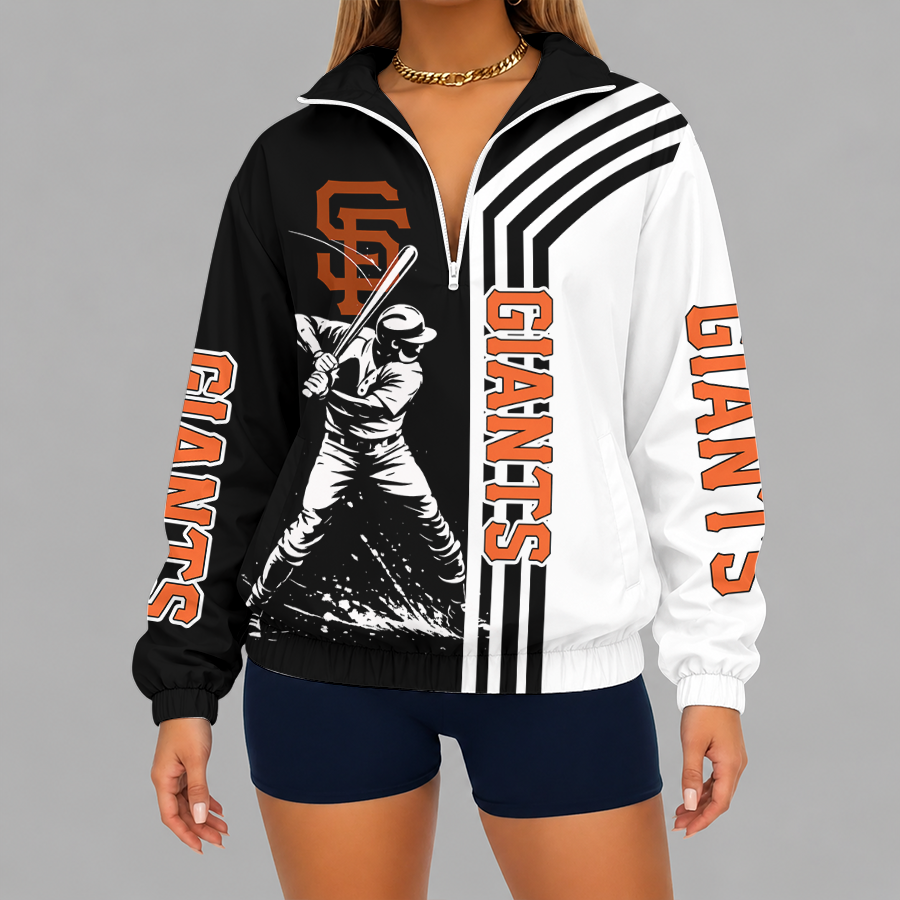 [FLASH SALE] NEW CUSTOMIZED MLB06 SFG SAN FRANCISCO GIANTS V-NECK ZIPPER SWEATSHIRT JACKET