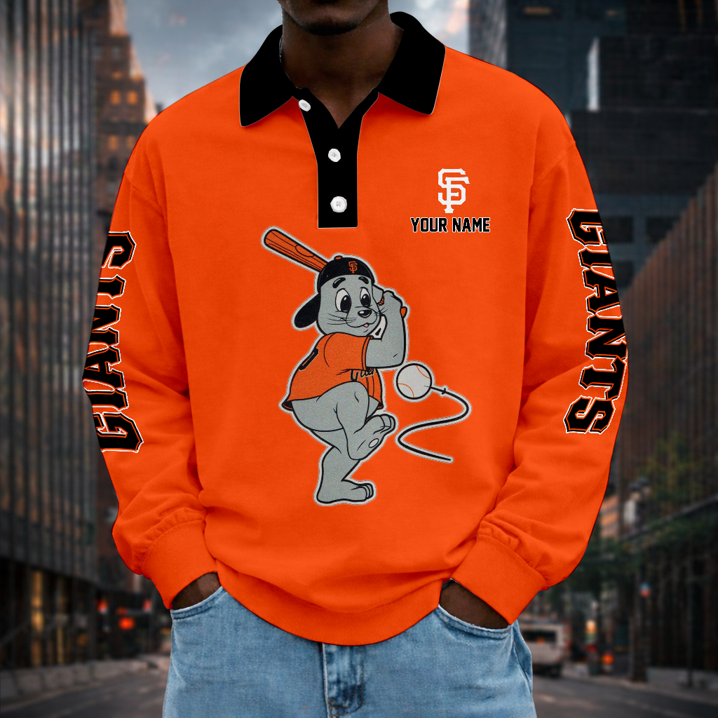 LIMITED EDITION - NEW CUSTOMIZED MLB06 SFG SAN FRANCISCO GIANTS MEN LONG SLEEVE POLO