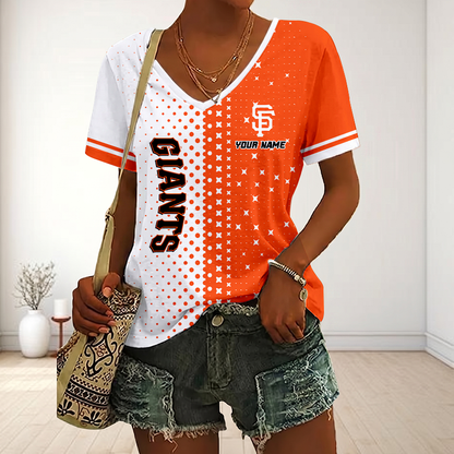 LIMITED EDITION - NEW CUSTOMIZED MLB06 SFG SAN FRANCISCO GIANTS V-NECK FEMALE SHIRT