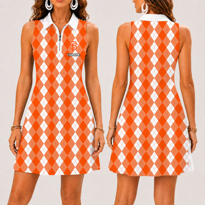 [FLASH SALE] NEW CUSTOMIZED MLB06 SFG SAN FRANCISCO GIANTS WOMEN'S ZIP SLEEVELESS POLO DRESS