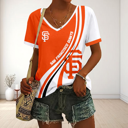 LIMITED EDITION - NEW CUSTOMIZED MLB06 SFG SAN FRANCISCO GIANTS V-NECK FEMALE SHIRT