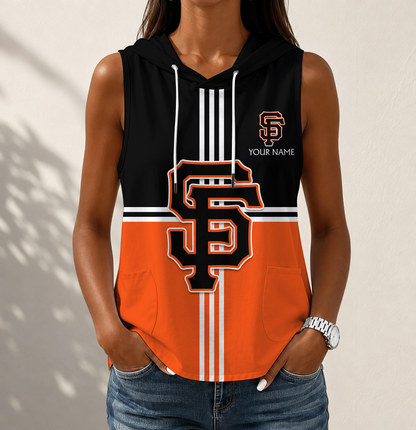LIMITED EDITION - NEW CUSTOMIZED MLB06 SFG SAN FRANCISCO GIANTS WOMEN'S SLEEVELESS HOODED POCKET TANK TOP
