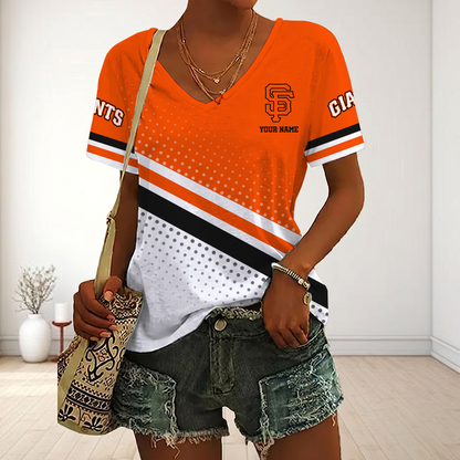 LIMITED EDITION - NEW CUSTOMIZED MLB06 SFG SAN FRANCISCO GIANTS V-NECK FEMALE SHIRT