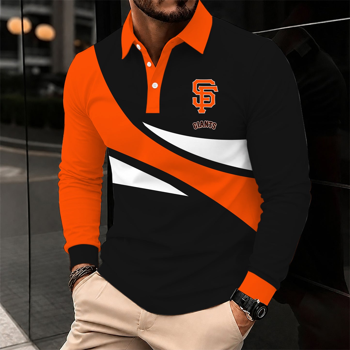 [FLASH SALE] NEW CUSTOMIZED MLB06 SFG SAN FRANCISCO GIANTS MEN'S LONG SLEEVE POLO