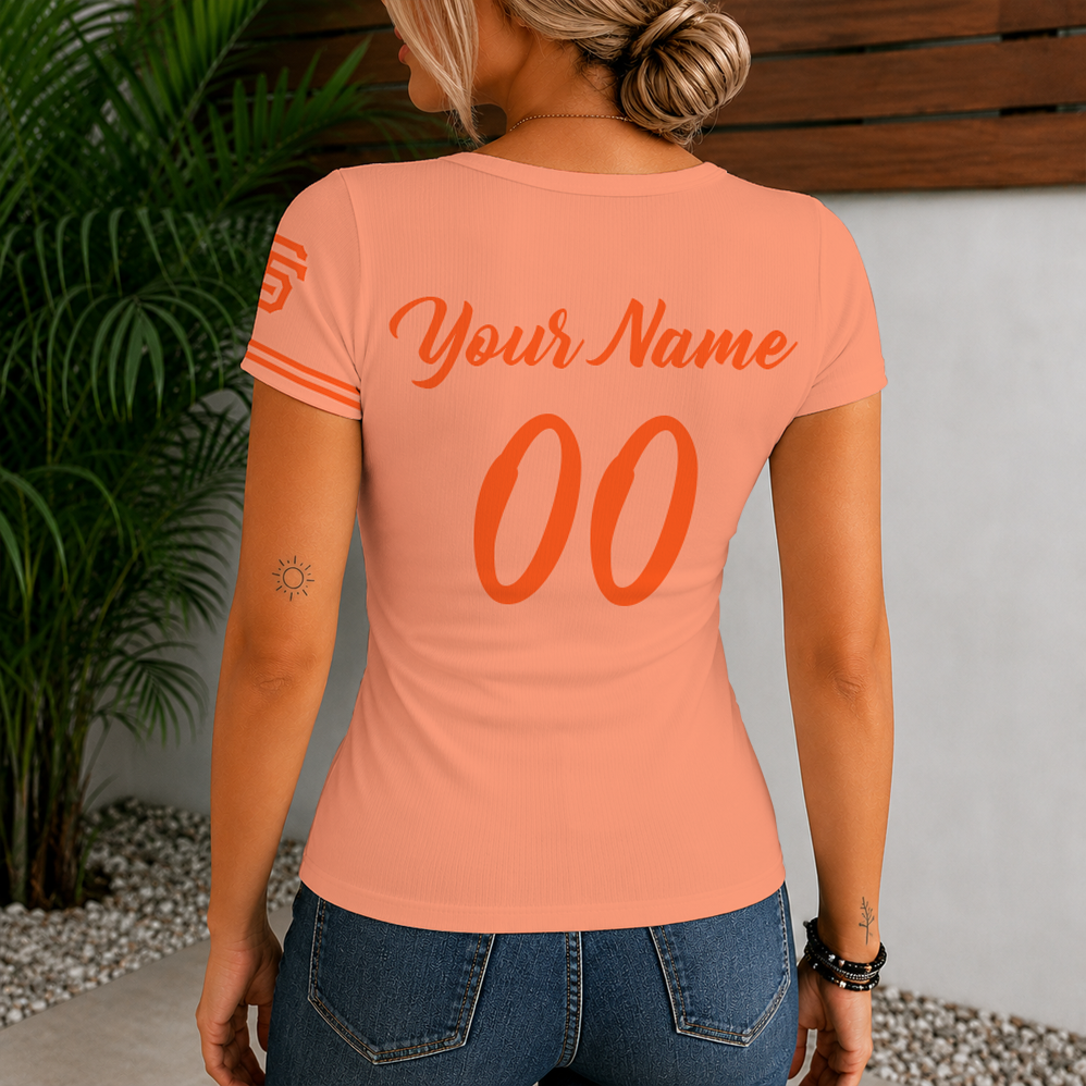 [FLASH SALE] NEW CUSTOMIZED MLB06 SFG SAN FRANCISCO GIANTS WOMEN'S SHORT SLEEVE HENLEY T-SHIRT
