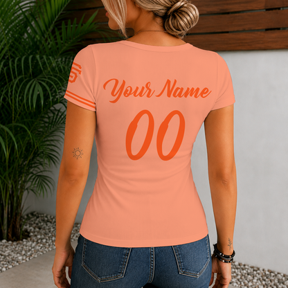 [FLASH SALE] NEW CUSTOMIZED MLB06 SFG SAN FRANCISCO GIANTS WOMEN'S SHORT SLEEVE HENLEY T-SHIRT