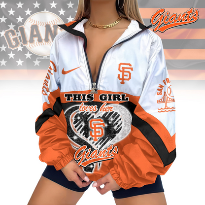 LIMITED EDITION - NEW CUSTOMIZED MLB06 SFG SAN FRANCISCO GIANTS V-NECK ZIPPER SWEATSHIRT JACKET