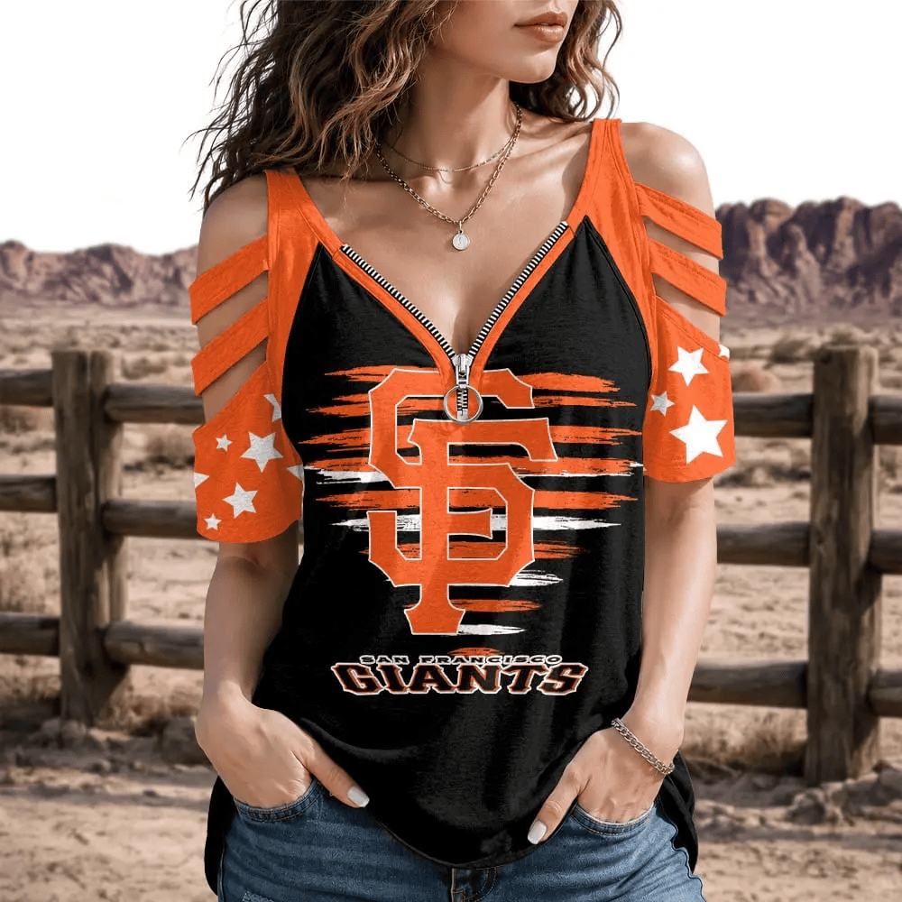 [FLASH SALE] NEW CUSTOMIZED MLB06 SFG SAN FRANCISCO GIANTS STRAPPY COLD-SHOULDER TOP
