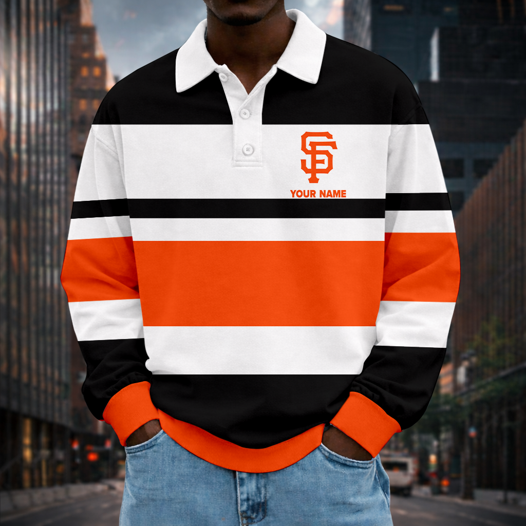LIMITED EDITION - NEW CUSTOMIZED MLB06 SFG SAN FRANCISCO GIANTS MEN LONG SLEEVE POLO