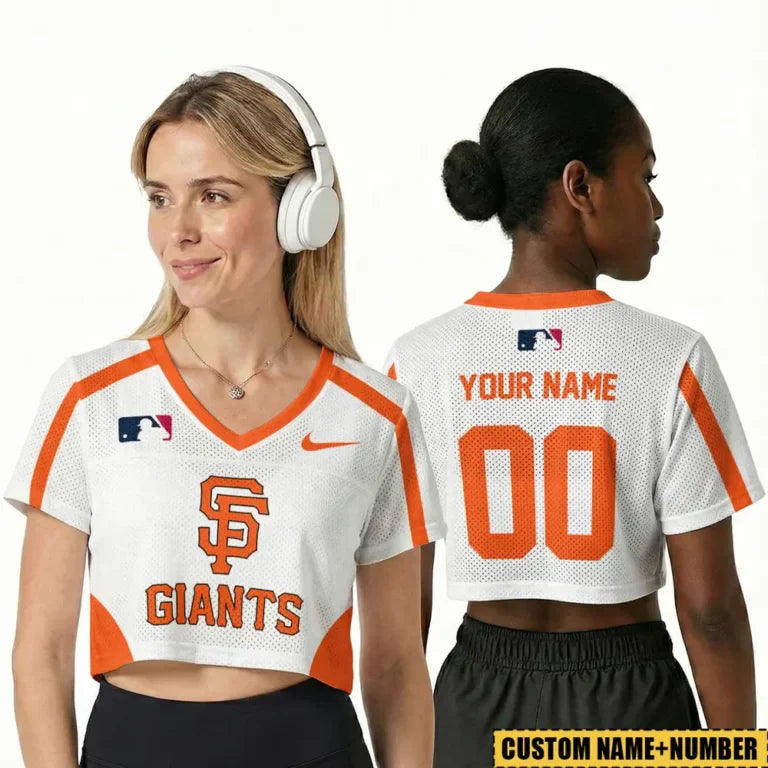 [FLASH SALE] NEW CUSTOMIZED MLB06 SFG SAN FRANCISCO GIANTS V-NECK JERSEY CROP TOP